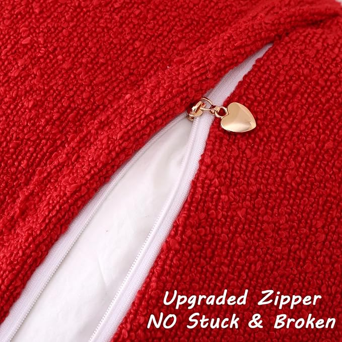 FUTEI Valentine's Day Pack of 2 Red Decorative Throw Pillow Covers 22x22 Inch Soft Cozy Solid Boucle Textured Cushion Case,Modern Home Decor for Couch Bed Living Room