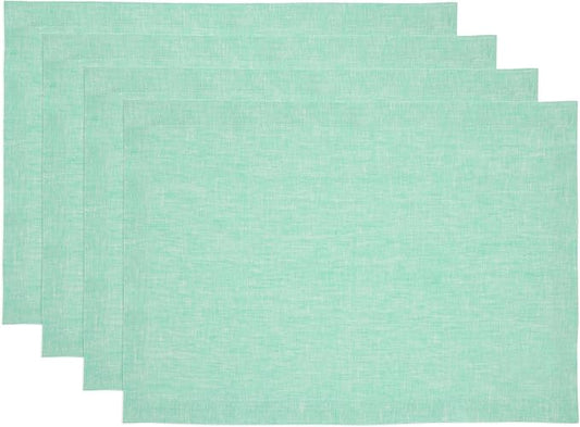 Solino Home Linen Cloth Placemats Set of 4-100% Pure Linen Chambray Aqua Placemats 14 x 19 Inch for Winter, Spring, Easter - Athena