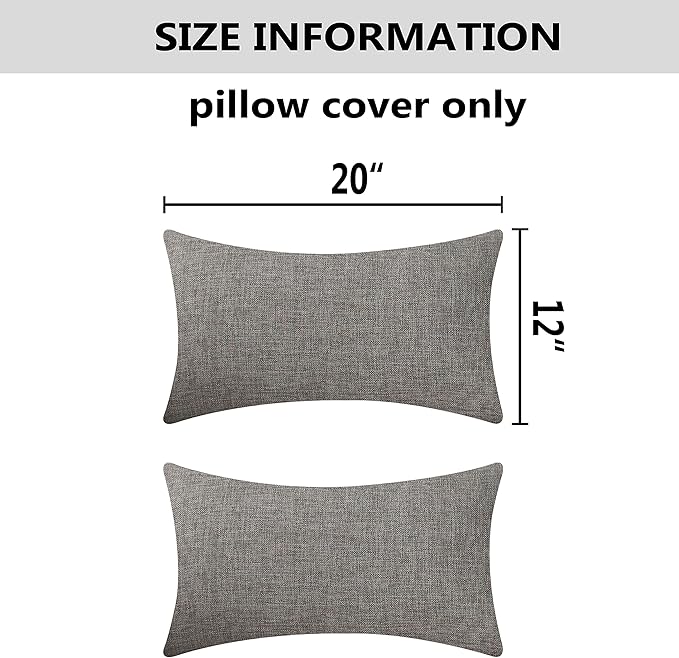 Home Brilliant Decorative Lined Linen Rectangle Cushion Covers Throw Pillow Cases for Car, 12" x 20"(30x50), Set of 2, Dark Grey