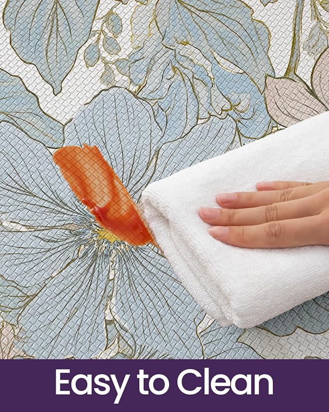 DEXI Kitchen Mats for Floor, 23x59, Cushioned Standing Mat Anti Fatigue, Wide Waterproof Comfort Floral Padded for Laundry Room Office, Blue