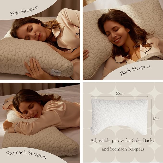 Luneast Memory Foam Pillows for Sleeping Adjustable Breathable Bed Pillow for Side, Back, and Stomach Sleepers Washable Pillow Cover Stardust King Size 18x34IN