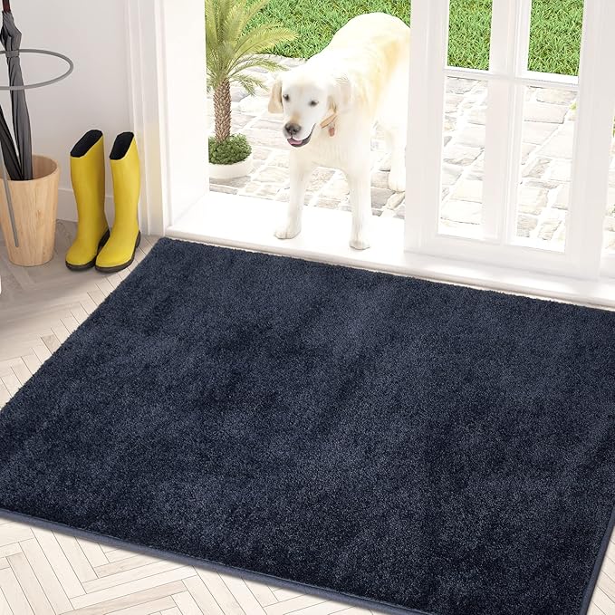 PURRUGS Dirt Trapping Door Mat 34" x 59", Non-Slip Machine Washable Entryway Rug, Dog Doormat, Indoor Front Door Mat, Super Absorbent Entry Rug for Muddy Shoes & Paws, Navy Blue