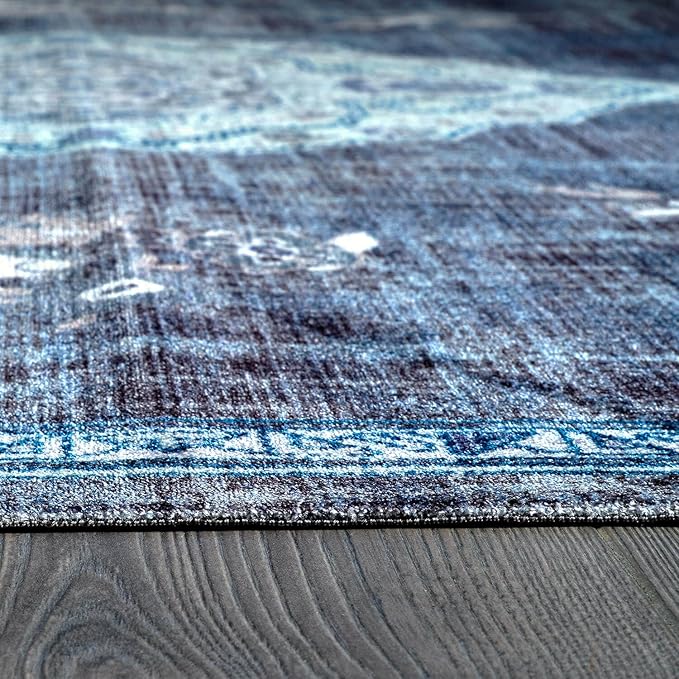 Beverly Rug Non Slip Rugs 6x9 Boho Medallion Floral Non Skid Rubber Backing Easy Silk Soft Area Rug for Living Room Easy to Clean Non Shedding Kitchen Bedroom Indoor Carpet (6 x 9 Blue - Gray)
