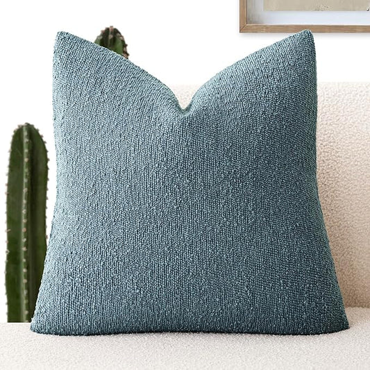Foindtower Decorative Textured Boucle Throw Pillow Covers Accent Solid Pillow Cases Neutral Soft Cozy Couch Cushion Case for Chair Sofa Bedroom Living Room Home Decor 16x16 Inch,1PC,Misty Blue