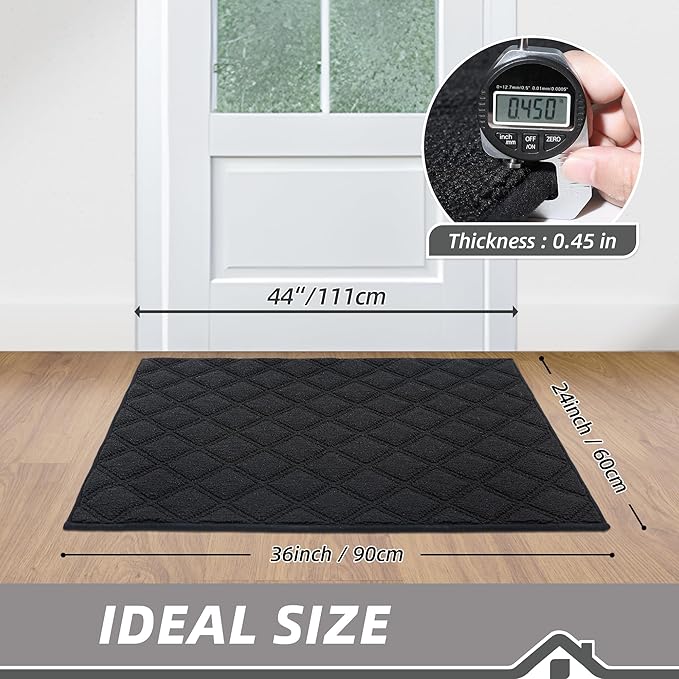 BEQHAUSE Dirt Trapper Door Mat 24" x 36", Non-Slip Washable Doormats Welcome Mat, Dirt Resistant and Absorbent Entrance Mat, Low Profile Floor Mats for Front Back Door, Entryway, Black