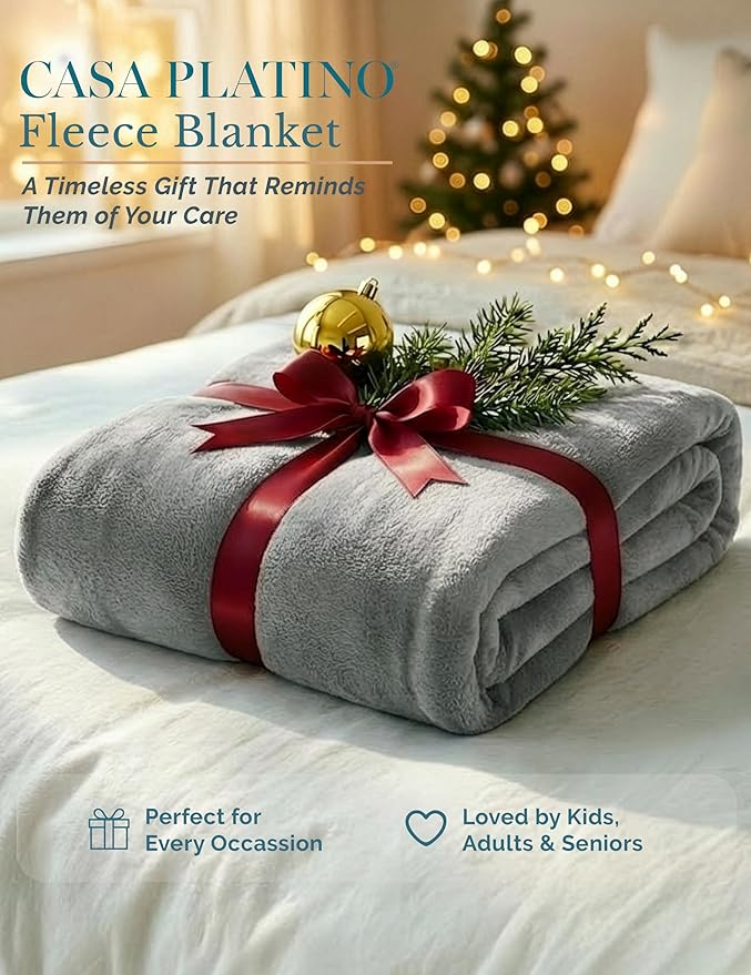 Casa Platino Fleece Throw Blankets – 300 GSM Light Gray – Soft Cozy Warm Holiday Throws for Winter, Fuzzy Plush Elegant Gifts for Kids, Men & Women - Ideal for Couch, Sofa, Chair or Bed - 50x60 Inch