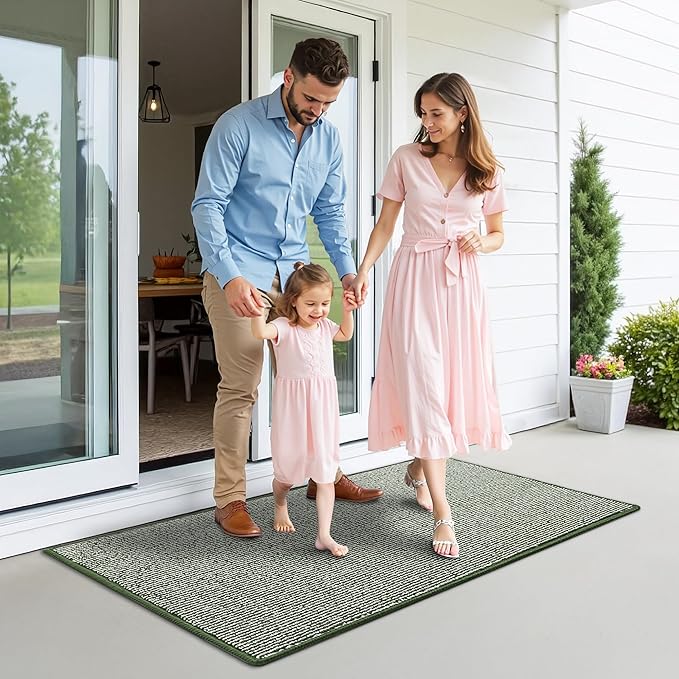 GRANNY SAYS Front Door Mat Outside Entrance, Door Mats for Entryway, Welcome Matt Non-Slip, Large Front Porch Mat Low Profile Resist Dirt, 48"x32", Green Beige