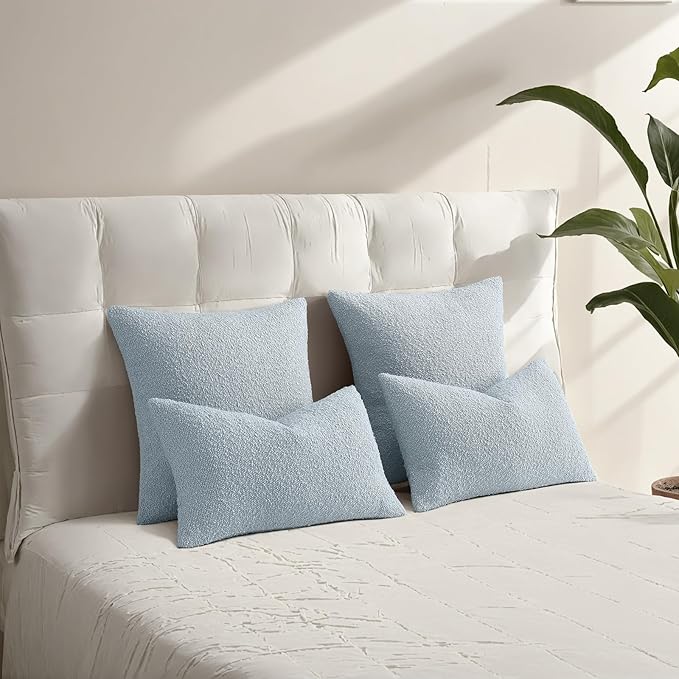 HAUSSY Set of 2 22x22 Decorative Throw Pillow Covers, Soft Cozy Textured Boucle Couch Cases, Home Decor for Couch Bed Living Room, Dusty Blue