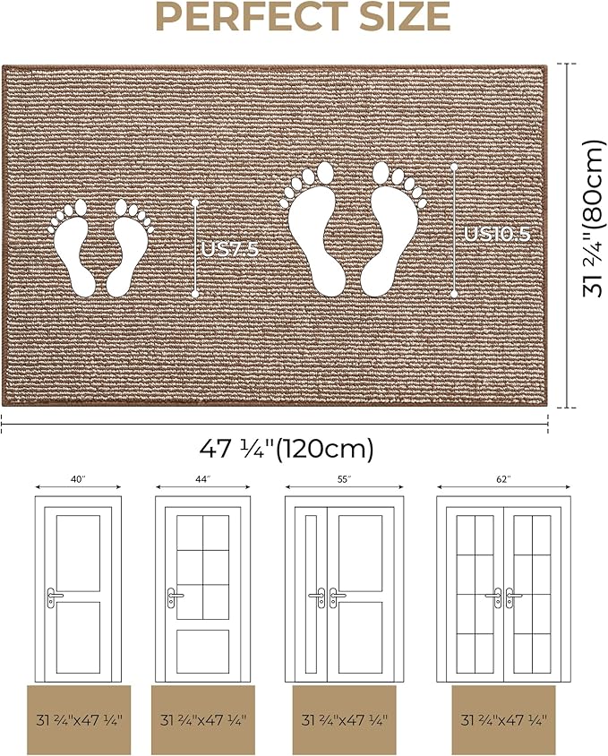 GRANNY SAYS Indoor Entrance Door Mat, 48" x 32" Brown and Beige, Rectangular, Low Profile, Non-Slip, Machine Washable, Water Resistant, Absorbent, Durable, Front Door, Entryway