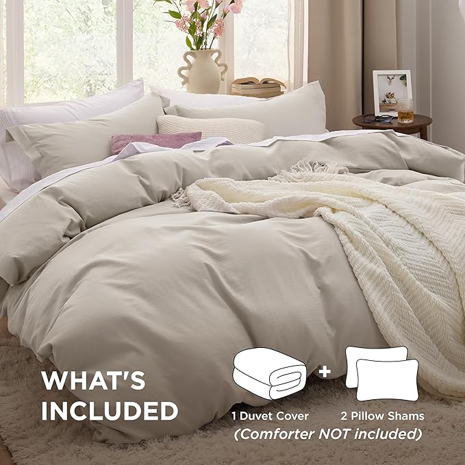 Bedsure California King Duvet Cover - Prewashed Cotton-Like Extra Soft Bedding Set, Includes 1 Cal King Duvet Cover 104x98 Inches with Zipper Closure & 2 Pillow Shams, Linen, Comforter Not Included