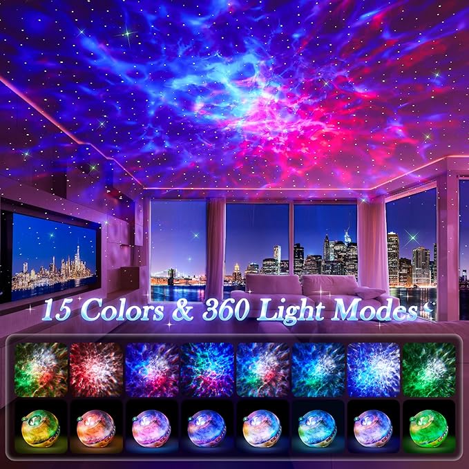 Galaxy Projector for Bedroom, 15 Colors Star Projector for Kids Night Light for Kids, 15 White Noise Sound Machine with Light Galaxy Light Projector for Bedroom, Remote Ceiling Star Lights for Bedroom