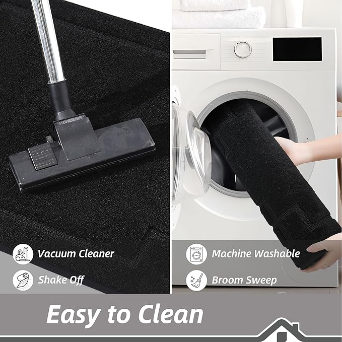 BEQHAUSE Kitchen Rugs Non-Slip Washable Rug Sets of 2, Machine Washable Kitchen Mats Absorbent Soft Kitchen Runner Rugs for Floor,Sink,Hallway,Laundry,24”x36”+24”x60”, Black