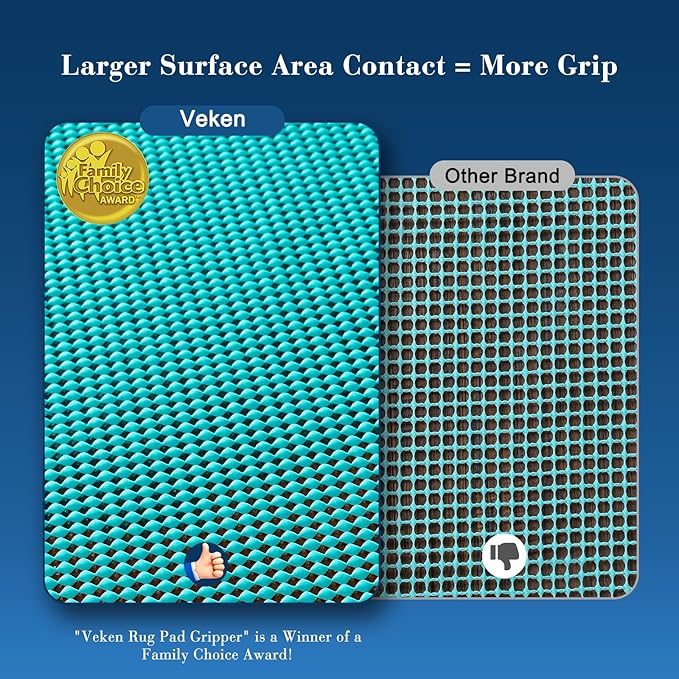 Veken 8x10 Ft Rug Pad Gripper for Hardwood Floors, Non Slip Cyan Rug Pads for Area Rugs, Thick Rug Grippers for Tile Floors, Under Carpet Anti Skid Mat, Keep Your Rugs Safe and in Place
