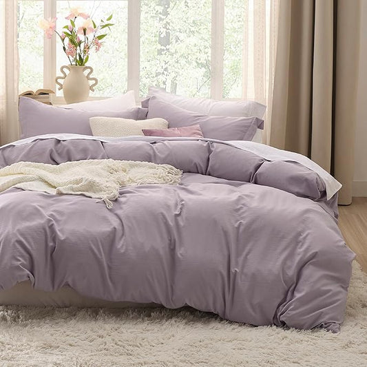 Bedsure Dusty Purple Duvet Cover Full Size - 3 Pieces Prewashed Extra Soft Cotton-Like Bedding Set, Includes 1 Duvet Cover 80x90 Inches with Zipper Closure & 2 Pillow Shams, Comforter Not Included