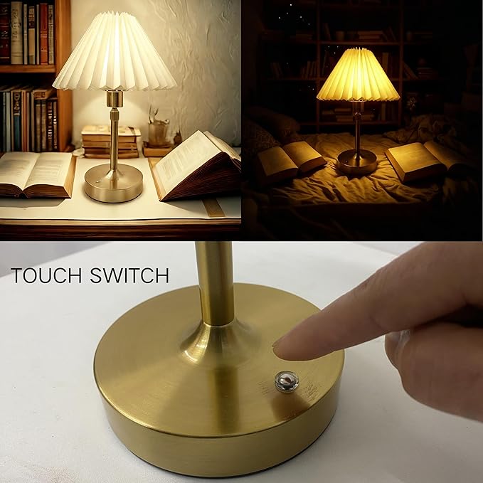 Small Pleated Table Lamp - Cordless, Touch Control, Ideal for Bedroom and Living Room Decoration