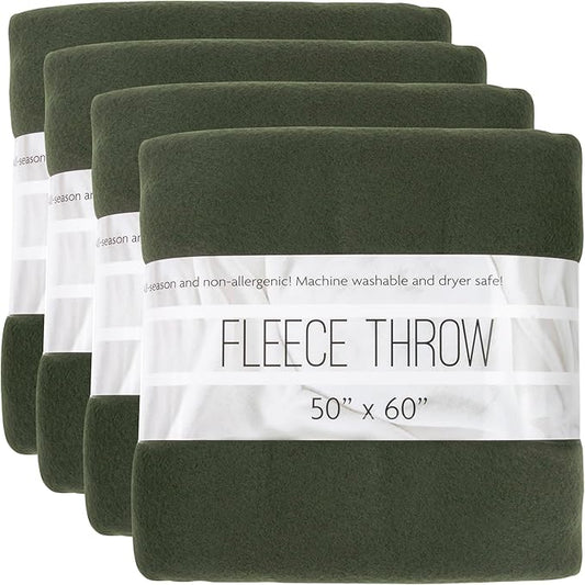 (24 Pack) Bulk Fleece 50x60 Throw Blankets for Wedding Favors, Homeless Women, Men, Homes, Bed, Sofa, Couch, Office, Pet Blankets, Travel | Soft Warm Lightweight Throw Blankets in Bulk (Dark Green)