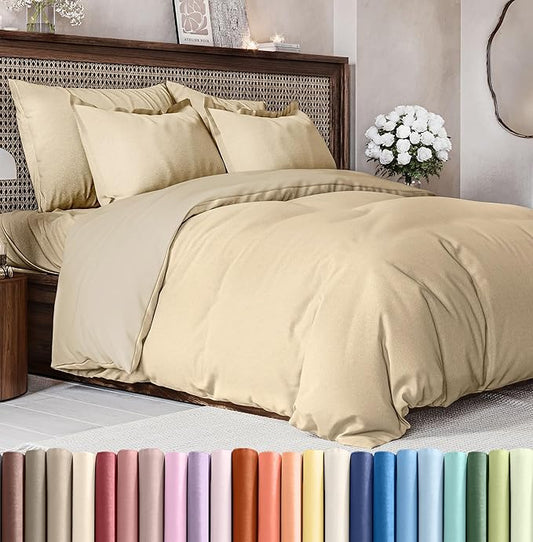 CGK Unlimited Duvet Cover King Size Set - Extra Soft King Size Duvet Cover 104 x 90 with 2 Pillow Shams - Hotel Quality w/Zipper Closures & Ties - Bedding and Bed Linens Set (Heathered Tan)
