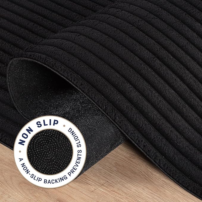 Beverly Rug Non Slip Area Rug 4 x 6 Modern Durable Ultra Soft Ribbed Indoor Rugs for Living Dining Room Office Stain Resistant Non Shedding Casual Easy Shag Indoor Carpet Black 4x6