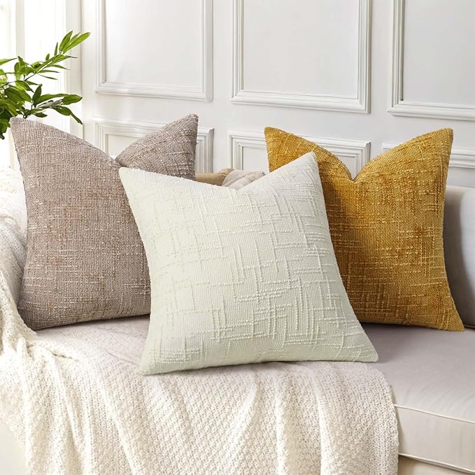 decorUhome Spring Cream White Chenille Euro Sham Throw Pillow Covers 22x22 Set of 2 Textured Slubby Couch Pillow Covers Farmhouse Accent Modern Neutral Decorative Pillow Cases for Bed Sofa Living Room