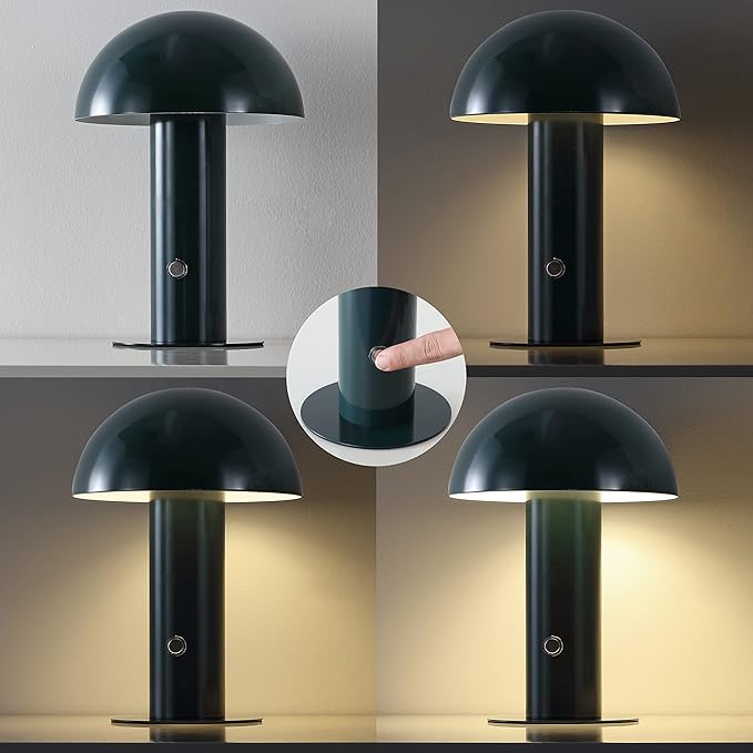 JONATHAN Y JYL7115D Boletus 10.75" Contemporary Bohemian Rechargeable/Cordless Portable Iron Integrated LED Mushroom Table Lamp Modern, Coastal Bedside Desk Nightstand Lamp, Forest Green