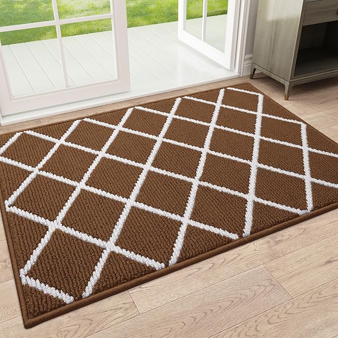 Finchitty Indoor Door Mat, Dirt Resistant and Absorbent, Low-Profile, Non-Slip, Washable Inside Floor Mats for Front Door, Back, and Entrance, 36" x 24", Coffee