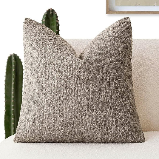 Foindtower Decorative Textured Boucle Throw Pillow Covers Accent Solid Pillow Cases Neutral Soft Cozy Couch Cushion Case for Chair Sofa Bedroom Living Room Home Decor 24x24 Inch,1PC,Light Taupe