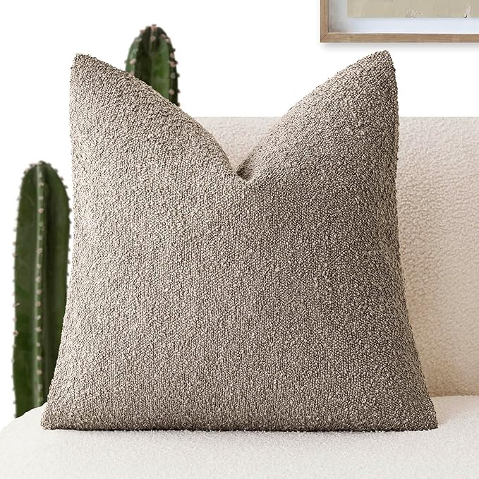 Foindtower Decorative Textured Boucle Throw Pillow Covers Accent Solid Pillow Cases Neutral Soft Cozy Couch Cushion Case for Chair Sofa Bedroom Living Room Home Decor 18x18 Inch,1PC,Light Taupe