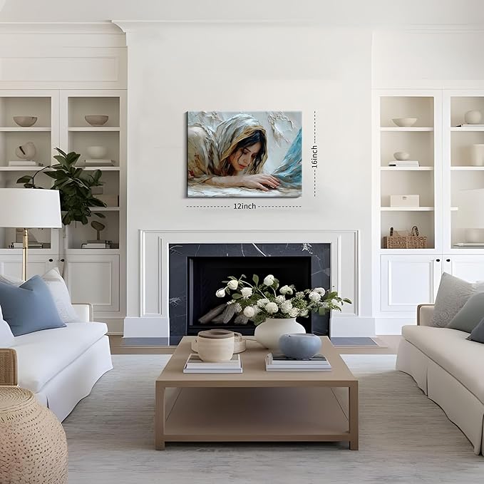 Christian Jesus Girl Canvas Wall Art, Jesus and Woman Wall Decor Paintings, Religion Bible Posters Prints Pictures Artwork for Church Living Room Bedroom Home Decor 12x16 Inch Framed
