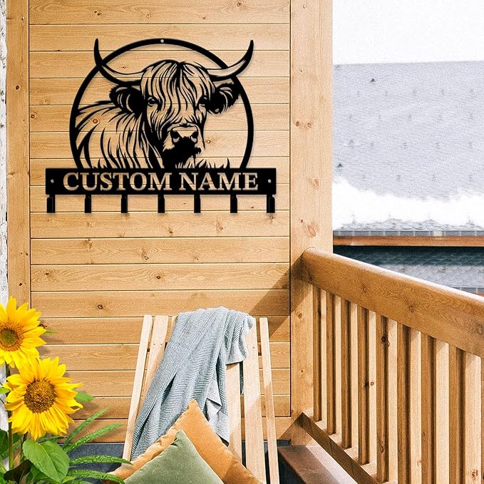 magilab Personalized Custom Highland Cow Wall Hooks,Metal Highland Cow Art Clothes Hooks,Metal Highland Cow Wall Home Storage Decorative,for Front Door, Hallway, Kitchen, Bedroom,Keys,Hats (Style K)