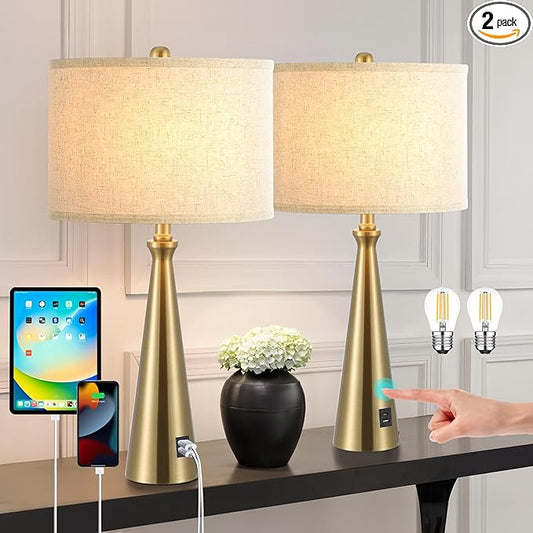 Lamp for Bedroom Set of 2 Lamps for Night Stand Modern Bedside Lamps Living Room End Table Lamps Gold