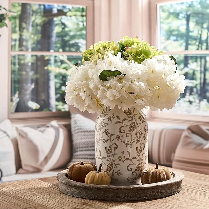 SIDUCAL Ceramic Vintage Vase, 8.78 Inch Chinoiserie Floral Vase, Retro Ice Cracked Rustic Farmhouse Vases for Home Decor, Living Room, Bookshelf, Office, Tuscan Decor, Brown Floral Pattern