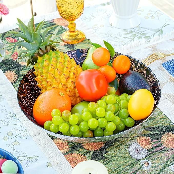 Sungmor 2PC 12.5'' Large Thick Glass Fruit Bowls, Moroccan Style Decorative Serving Bowls, Beautiful Centerpiece Snacks Bowl, Salad Mixing Bowl, Kitchen Counter Display Tray for Breads, Vegetables