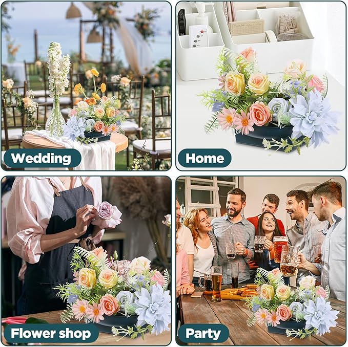 24 Pcs Green Floral Bowls for Flower Arrangements, Large 6.3 Inch Round Centerpieces Supplies for DIY Wedding, Festival and Party Decor