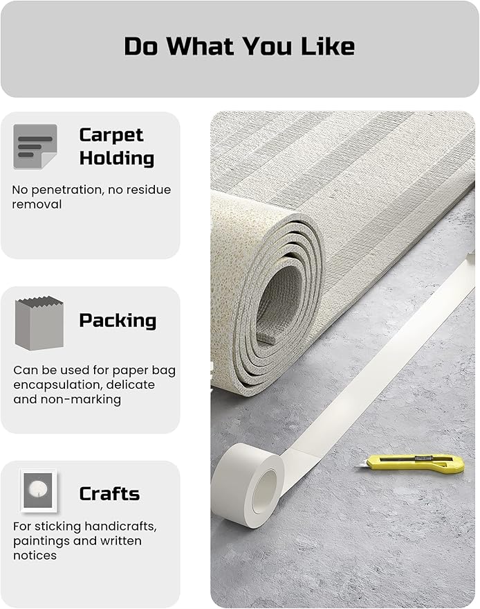 Lichamp Bulk 6 Pack Double Sided Carpet Tape for Hardwood Floors, 2 inch Wide by 11 Yards Carpet Tape for Area Rugs On Carpet Stickers Rug Gripper Tapes