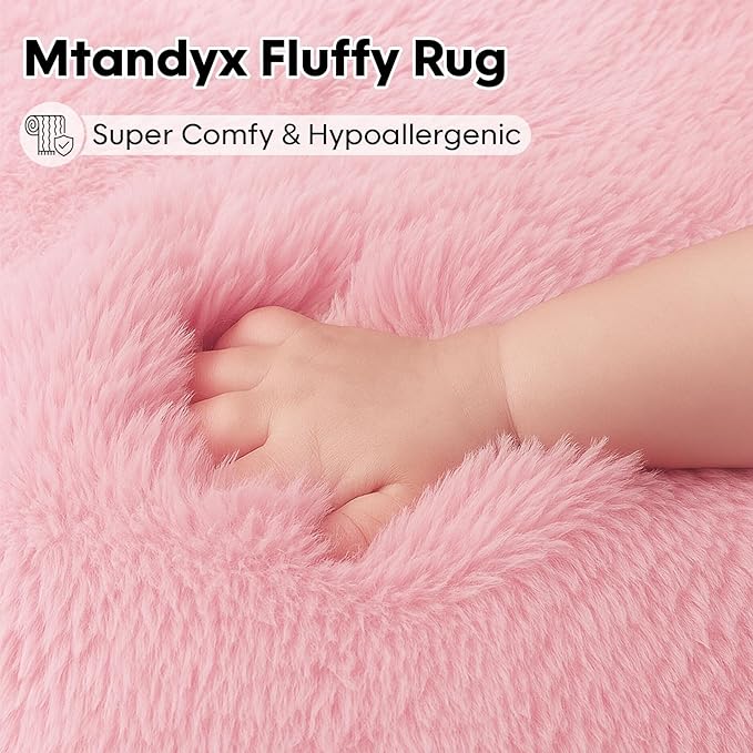 Mtandyx Large 9x12 Area Rug for Living Room, Soft Shag Rugs for Bedroom, Non-Slip Ultra Fluffy Rug,Modern Plush Carpet for Girls Boys Kids Room Dorm,Fuzzy Rug for Home Decor Aesthetic,Pink