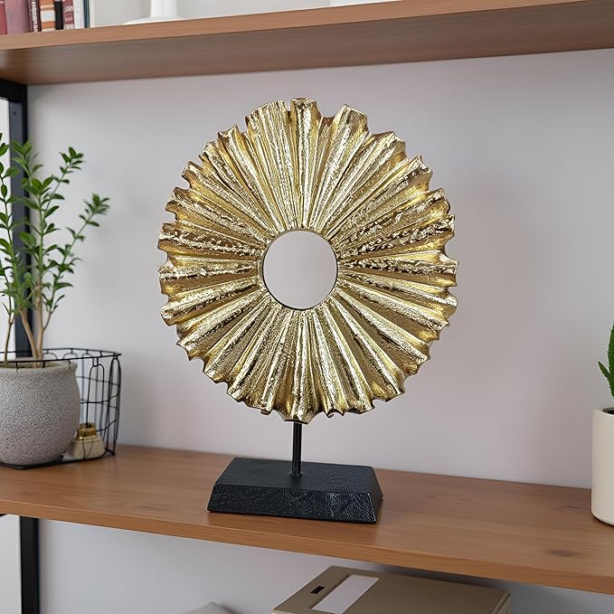 Modern Abstract Round Decorative Sculpture, Dining Living Room Desk Decor,Geometric Home Decor Statues,Shelf Top Decor Aesthetics, Coffee Tables or Office Shelves（Golden）