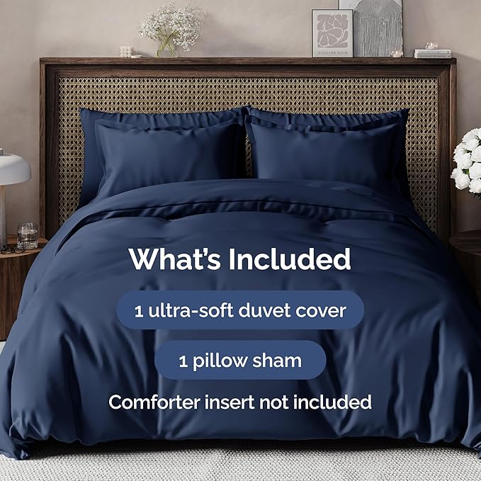 Duvet Cover Twin/Twin XL Size Set - Extra Soft Duvet Cover 68 x 90 with 1 Pillow Sham - Hotel Luxury, Easy Care and Fade Free w/ Zipper Closures & Ties - Comfy, Cozy Breathable Bedding Set (Navy Blue)