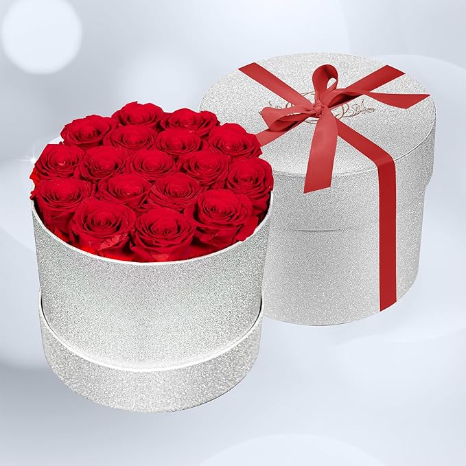 17 Red Flowers in Glitter Box, Birthday Gifts for Women, Preserved Flowers, Mothers Day Roses Gift for Mom