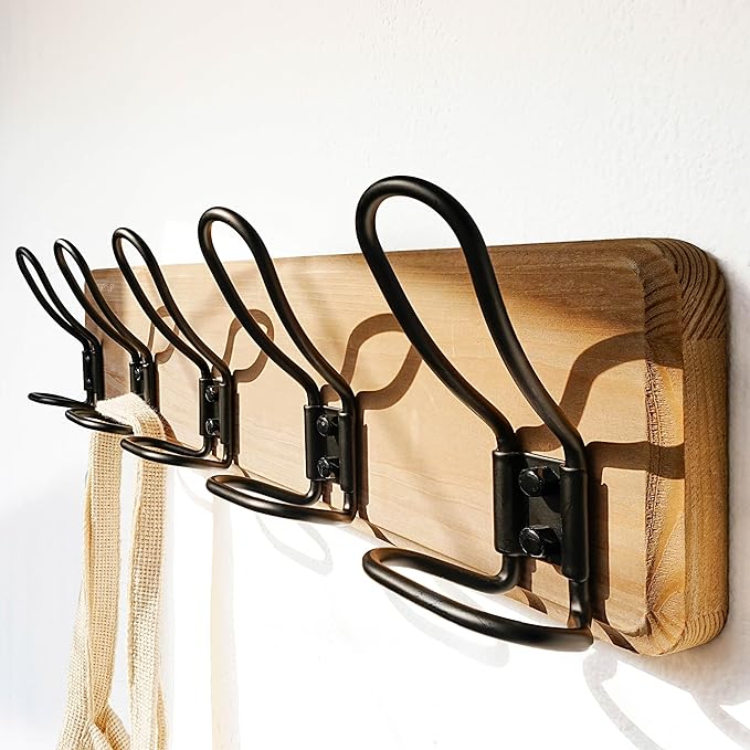 Dseap Coat Rack Wall Mounted - Heavy Duty Farmhouse Rustic Wall Coat Hanger With 5 Wire Hooks for Clothes Hat Jacket Towel, RusticWire, G25A, Weathered Brown & Black