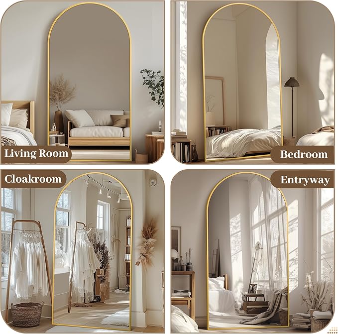 Suidia Arched Full Length Mirror, 71"x26" Floor Mirror Freestanding, Floor Standing Full Body Mirror with Stand for Bedroom, Hanging Leaning Mounted for Living Room Cloakroom, Gold
