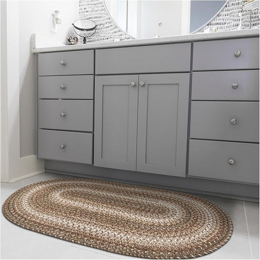 Homespice Wildwood Brown Braided Oval Rug 2'x3' - Country Style Oval Bathroom Rugs, Machine Washable, Waterproof, Durable and Reversible - Both Indoor and Outdoor