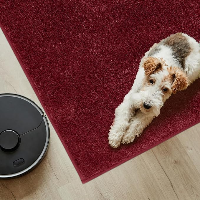 PURRUGS Easy Care Area Rug 4ft x 6ft, Non-Slip Machine Washable Entryway Rug, Dog Door Mat, Stain Resistant Accent Rug for Hallway, Living Room, Bedroom and Mudroom, Burgundy Red