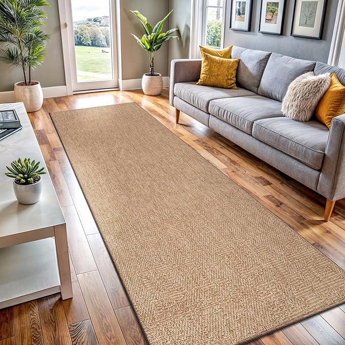 Washable Easy Jute Rug 2x7, Indoor Outdoor Runner Rugs, Natural Color Farmhouse Area Rugs for Living Room, Kitchen Rug High Traffic Area, Easy to Clean Solid Boho Woven Design Carpet (2 X 7 Natural)