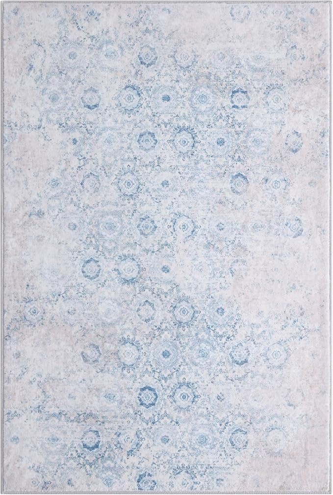 Vanmoos 4x6 Area Rug - Machine Washable, Non-Slip Soft Carpet for Living Room, Bedroom, Office, Dining Room - Durable Accent Rug for Farmhouse & High-Traffic Areas, Nordic Serenity/Blue