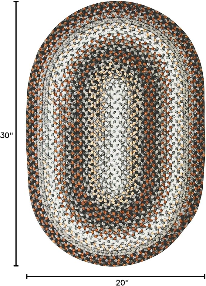 Midnight Moon Grey Braided Oval Rug 20"x30" - Indoor Outdoor Washable - Country Rustic for Kitchens and Entryways - Beautiful, Durable, Reversible, Pet Friendly and Soft