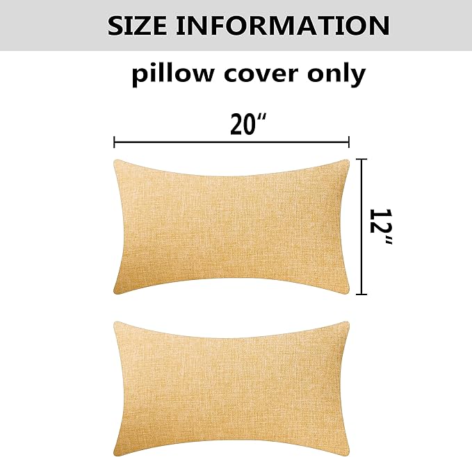 Home Brilliant Lined Burlap Linen Fall Pillow Covers Cushion Cover Throw Pillow Covers for Sofa Bed Winter Decor, 12"x20" 30x50cm, Set of 2, Yellow