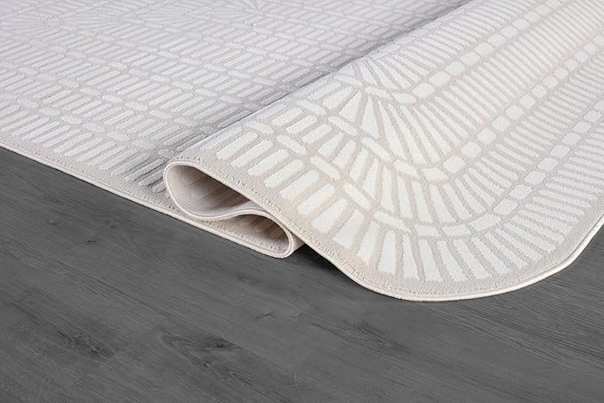 Beverly Rug Modern Geometric Area Rug 6x9 Low-High Pile Durable Soft Abstract Grid Indoor Rugs for Living Dining Room Office Stain Resistant Non Shedding Casual Indoor Carpet Beige White 6 x 9
