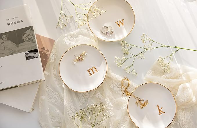 COLLECTIVE HOME - Ceramic Jewelry Tray, Decorative Trinket Dish for Rings Earrings Necklaces Bracelet Watch Keys, Birthday Mother's Day Christmas Gift for Women, 4.75", White Surface (C)