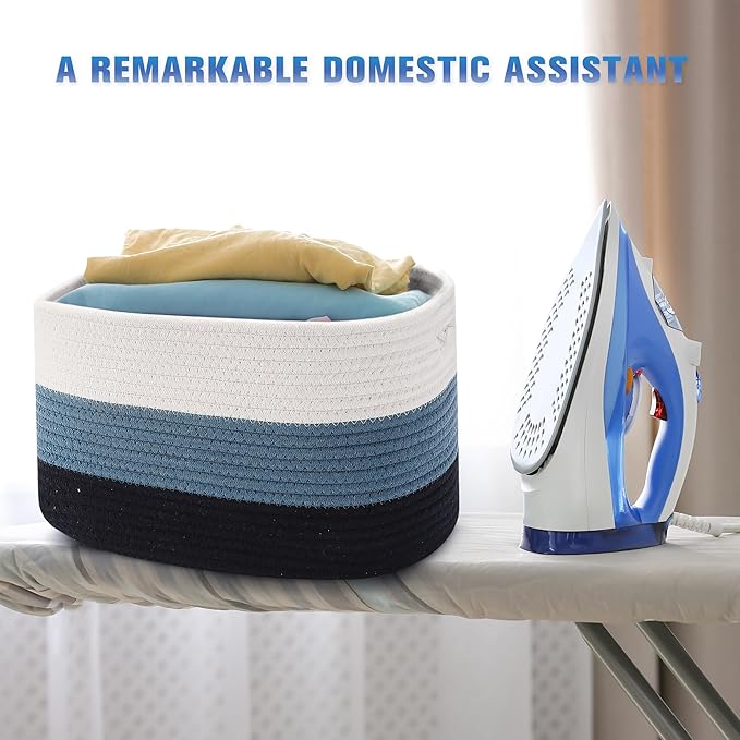 4 Pack Woven Storage Baskets for Organizing - Cotton Rope Baskets for Closet, Toys, Books, Towels, Durable Storage Bins for Shelves, Living Room, Bedroom, 12.7''Lx9''Wx7.8''H (Blue, 12.7")