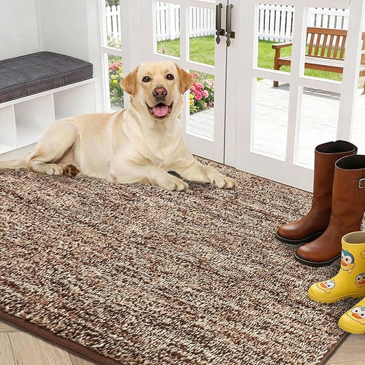 REFETONE Indoor Doormat, Front Door Mat 32"x48" Absorbent Rubber Backing Non Slip Door Mats, Washable Low-Profile Inside Floor Mat Door Rugs for Entryway, Resist Dirt Mud Mat for Dogs, Coffee/Brown